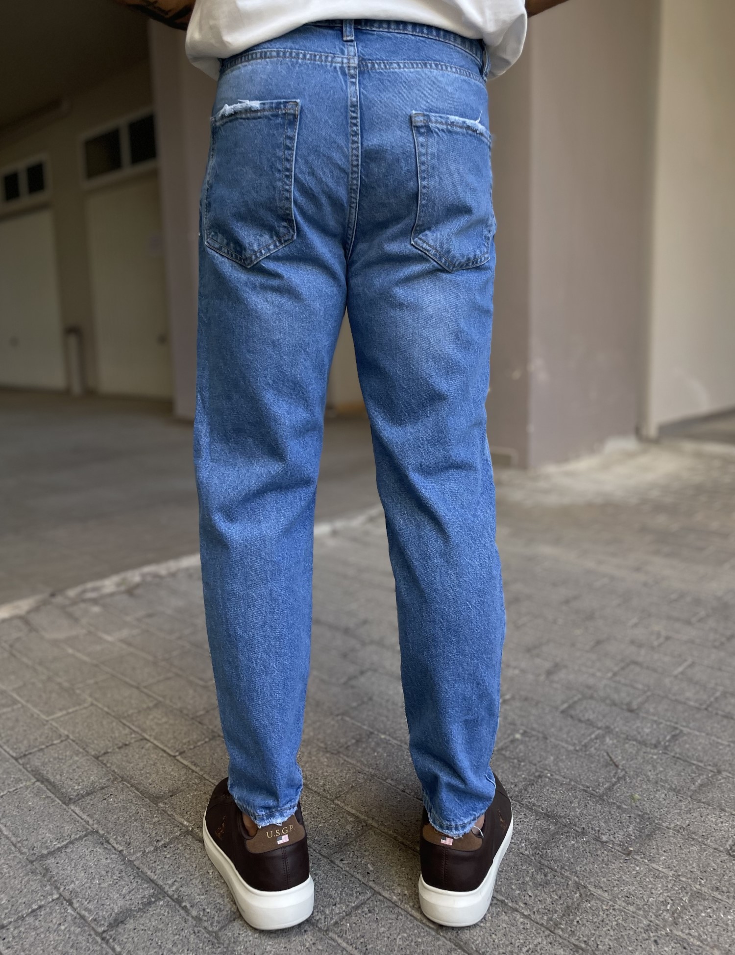 Ανδρικό μπλε ξεβαμμένο loose τζιν πεντάτσεπο με φθορές WE3011 φωτογραφία